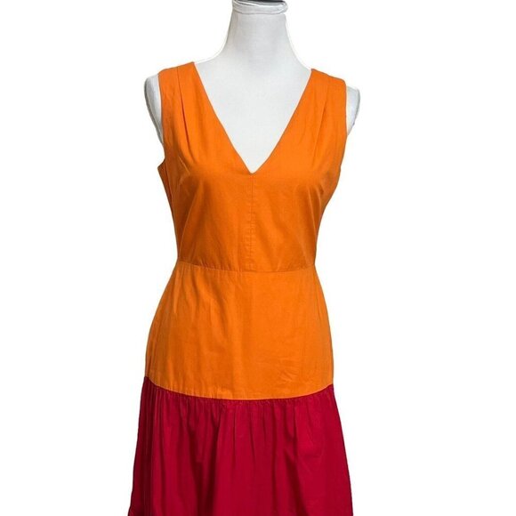 Milly Nicola Colorblock Maxi Dress Pink Orange Women’s Size 4 Cotton Poplin - Picture 3 of 15